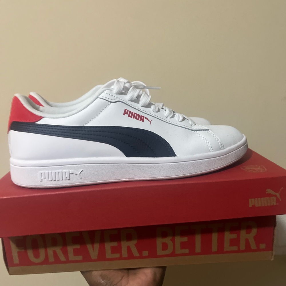 Puma White Sneakers with Red and Blue Details